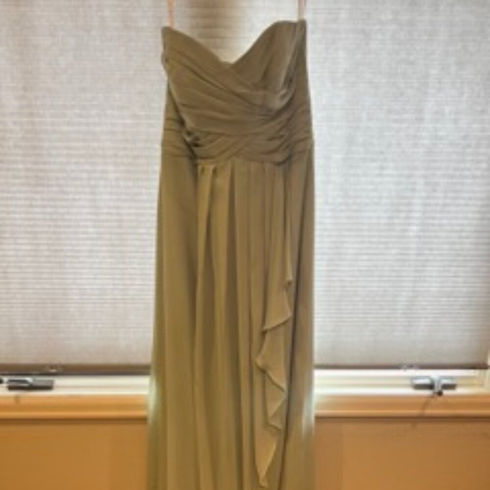 Sage green strapless bridesmaid dress from davids bridal
